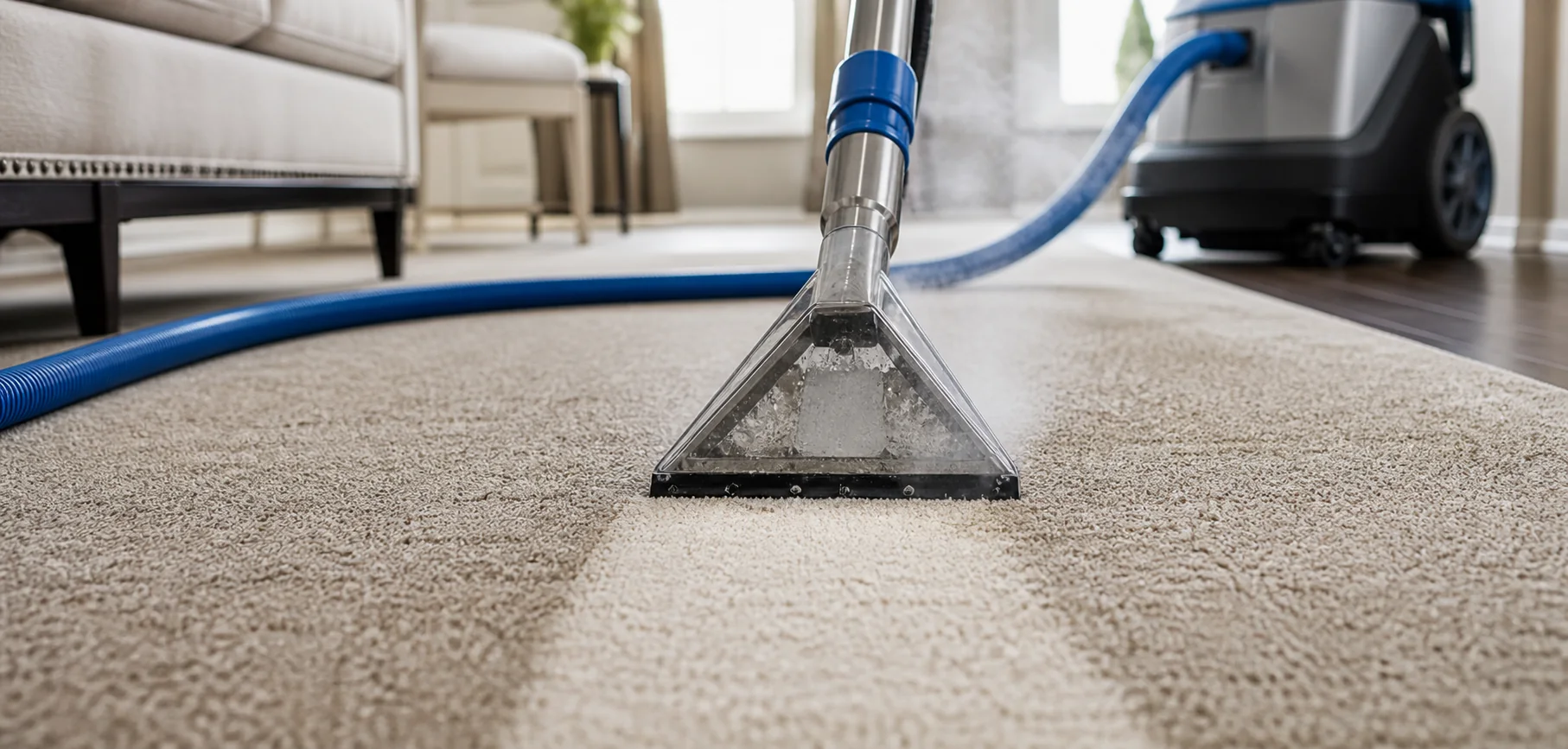 Professional equipment performing deep extraction on carpet